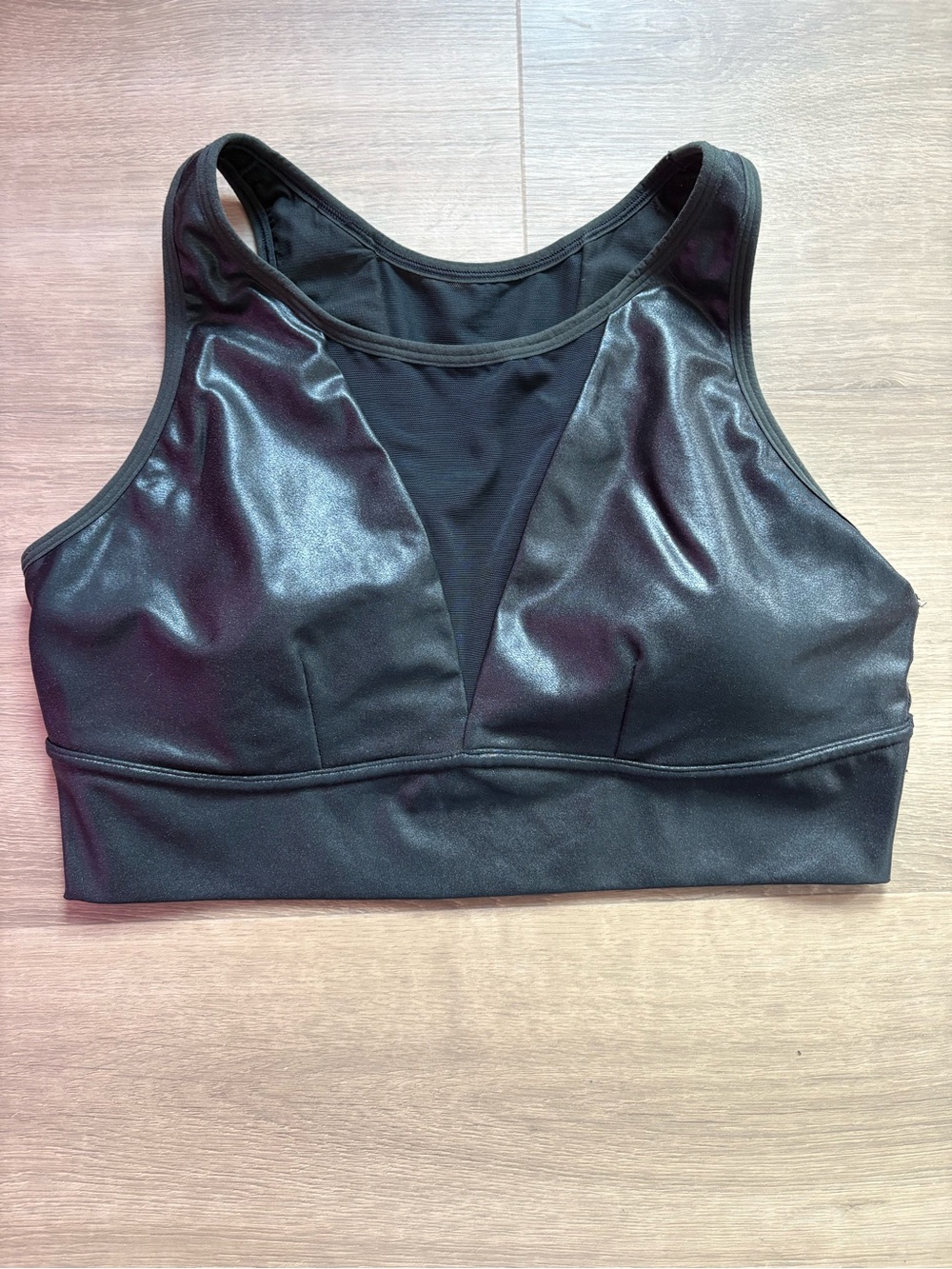 SPANX Leather Look Sports Bra — Sleek Shiny Finish in Black size XL